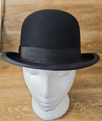 John B. Stetson Felt Derby Bowler Hat Black Leather Band Grand
