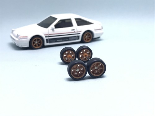 R099 Hotwheels 1/64 Real Riders # TE37 Brown 8mm Medium ,Rubber Wheels - 第 1/4 張圖片