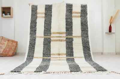 Moroccan rug white - Handwoven Modern living room rug - White and Brown Beni