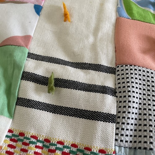 Trapunta coperta bambino tessuto trapuntato vintage, 41"" X 36"" multicolore, design annodato - Foto 3 di 8
