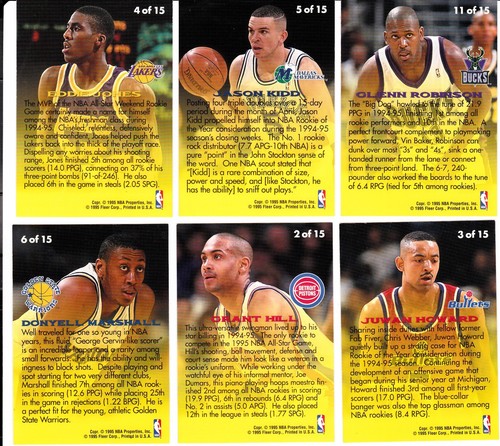 1995-96 Fleer Rookie Sensation juego de inserción completo #1-15 - Grant Hill-Kidd radiocontrol - Imagen 3 de 4