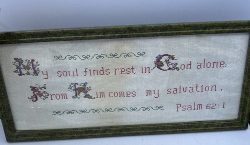 Psalm 162:1 Finished Framed Cross Stitch 21.5x9.5" My Soul Finds Rest in God ...