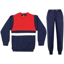 Kids Boys Girls Tracksuit Contrast Panel Top Bottom Navy Sportswear Jogging Suit