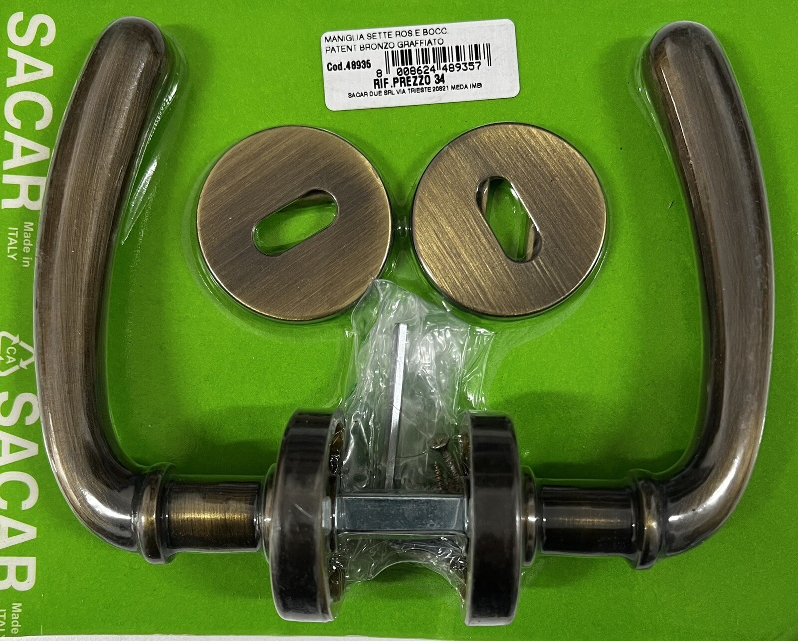 Maniglia Porta sette bronzo graffiato con rosette