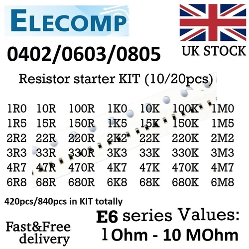 0603 0805 1% Resistor Starter KIT E3/E6/E12/E24 values 1 Ohm-10 MOm Free postage