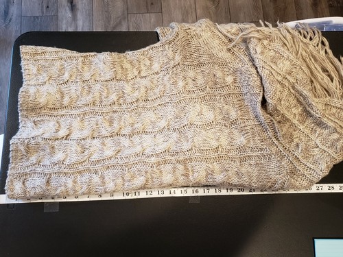 Cato Ivory Beige Cable Knit Cowl Neck Fringe Pullover Sweater Size SMALL - Picture 8 of 10