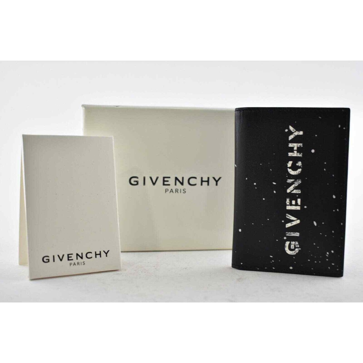 Givenchy Paint Splatter Black Leather White Logo Leather Card Case