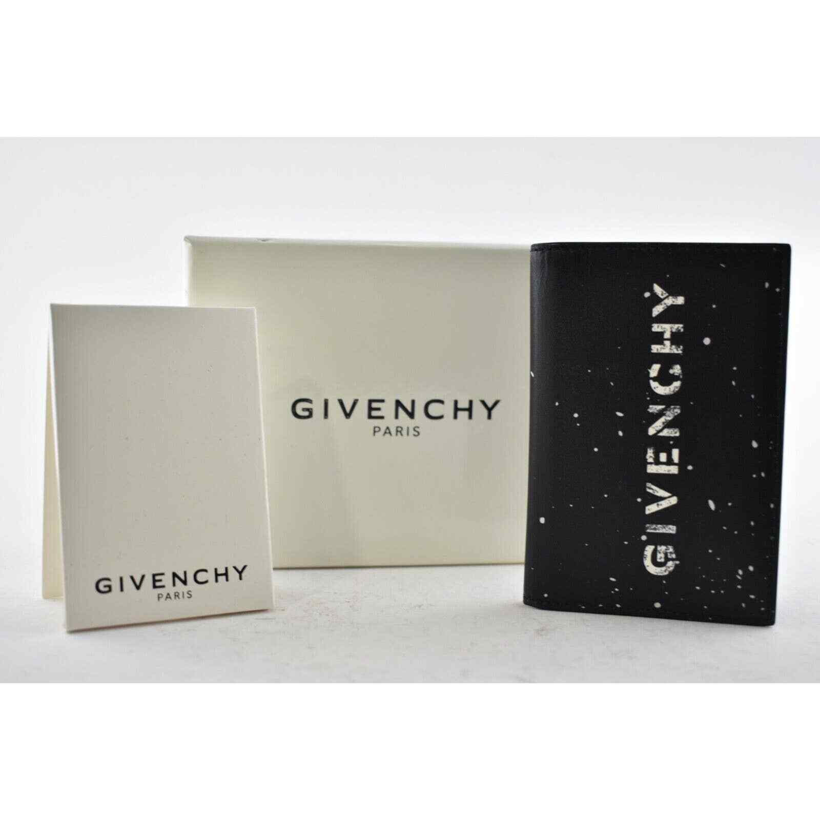 Givenchy Paint Splatter Black Leather White Logo Leather Card Case Bifold Wallet image 2