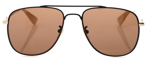 GUCCI GG0514S-005 Unisex Pilot Designer Sunglasses Black Gold Tan/Orange 57 mm - Picture 2 of 3