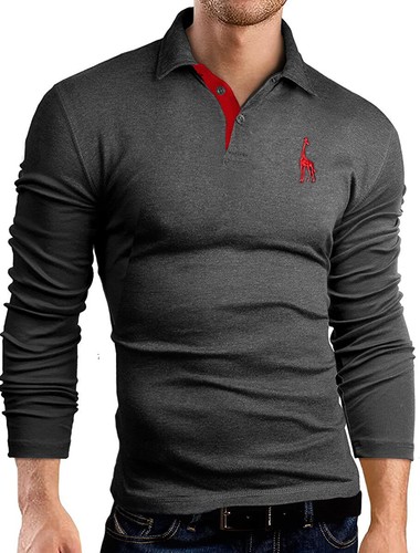 Polo da uomo elasticizzata top manica lunga colori a contrasto PL17 - Foto 2 di 8