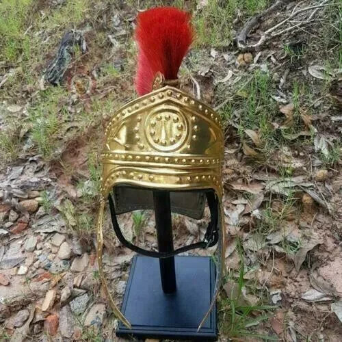 Casco pretoriano ático medieval romano griego latón caballero casco pluma - Imagen 4 de 13