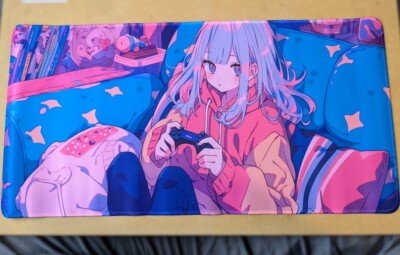 XL Gaming Mauspad Schreibtischunterlage 60x30cm - Pastell Kawaii Anime Mädchen auf Sofa - Neu D8