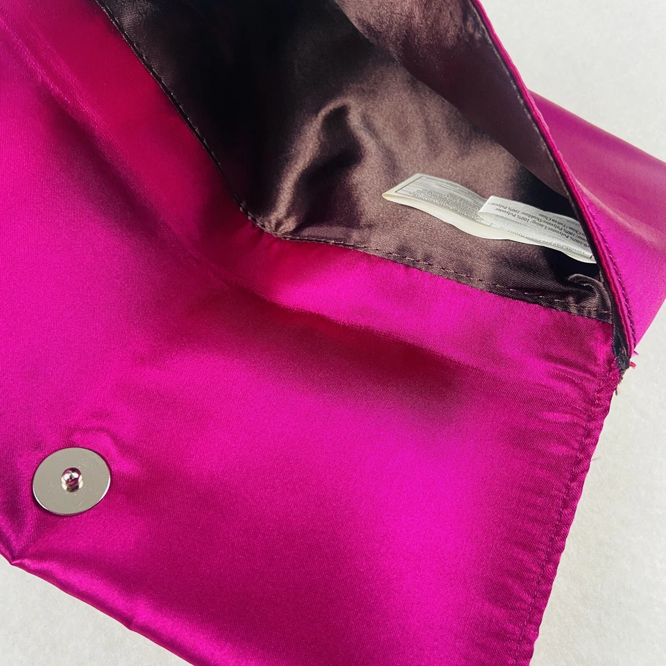 Bolso de Mano AVON Rosa Satinado Plegable Marrón Flor Gema Acento Pequeño Accesorio Foto 4 de 4