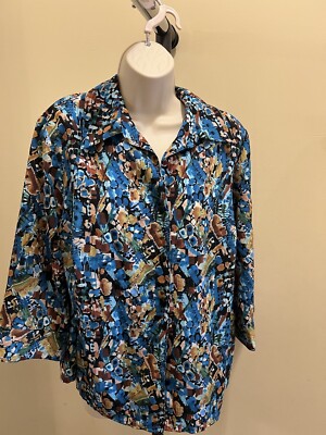 White Stag  Blue Button Up Women s Top 1X 16W T-102