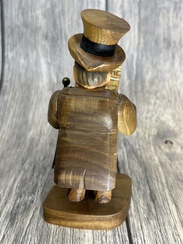 Vintage Anri Man in Top Hat Monocle Cane Newspaper Folk Art Wood Carved ITALY 6” - Picture 12 of 18