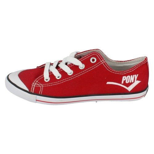 Ladies red pony canvas trainers Style ACUTE - Picture 3 of 11