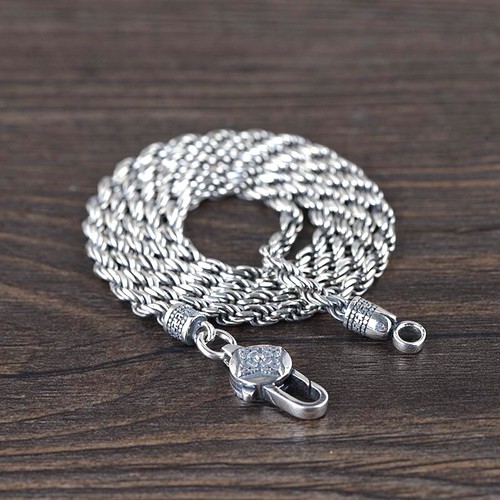 Solid 925 Sterling Silver Mens Tibetan Rope Chain Clasp Necklace Varies Length - Picture 2 of 10