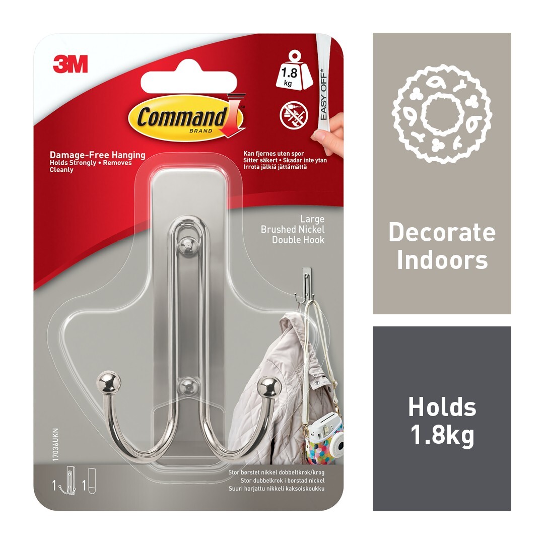 Befehl gebürstetes Nickel doppelter dekorativer Haken für den Innenbereich selbstklebend
