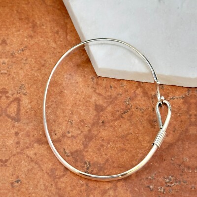 Sterling Silver Shiny Horseshoe Hook Clasp Stacking Bangle
