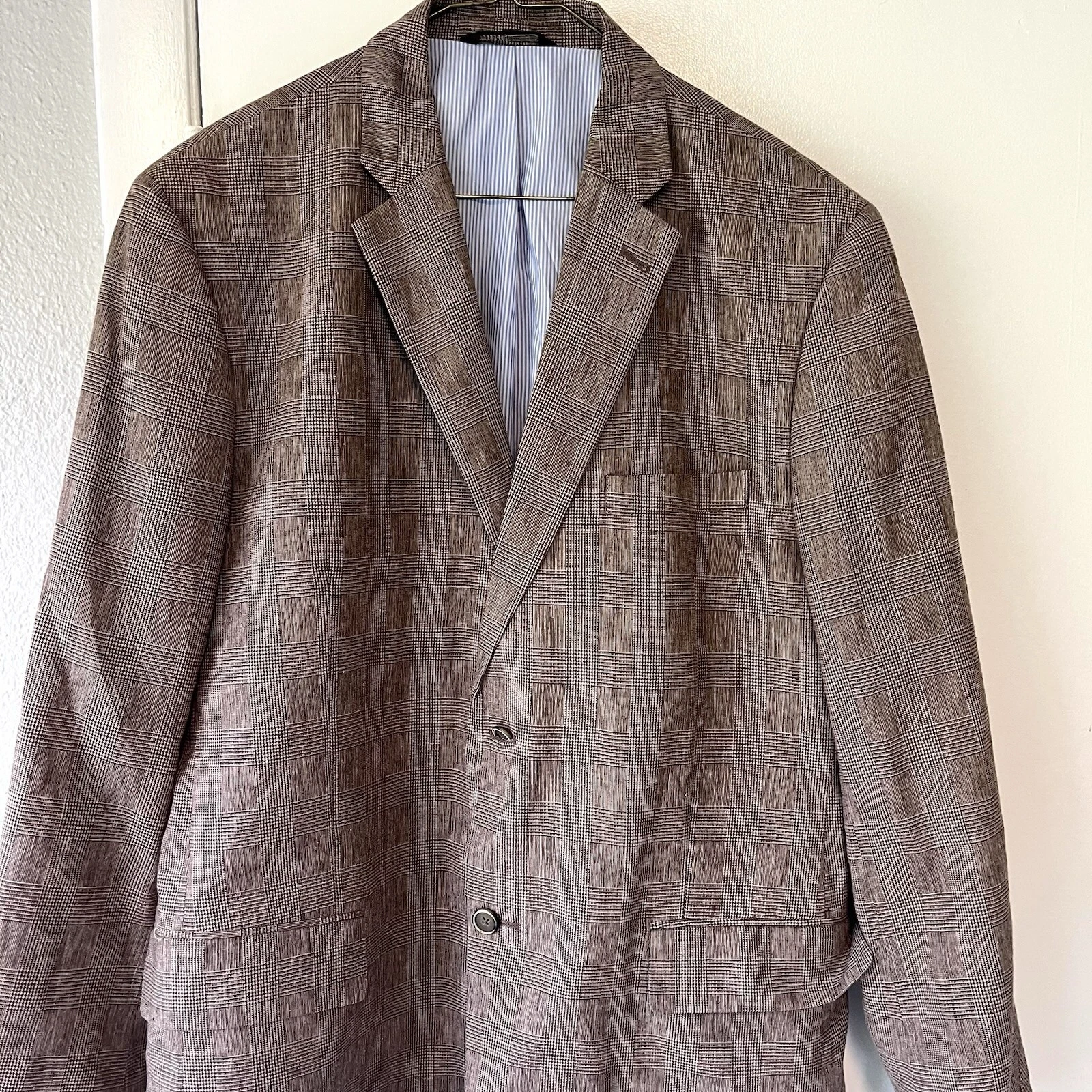 Tasso Elba Blazer Linen Cotton Blend Island Wear Large 42-44 Glen Plaid Grey image 2