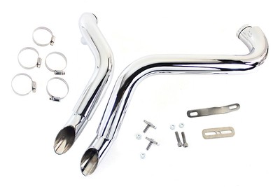 Straight Down Drag Pipe Set Chrome with Heat Shields fits Harley Davidson