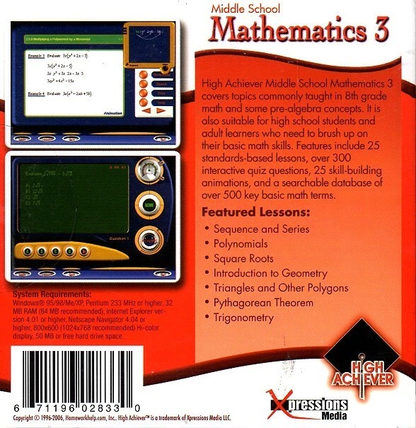 High Achiever Middle School Mathematics 3 (Grade 8) CD-ROM -NEW in RETAIL SLEEVE - Image 2 of 2