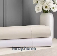 Hudson Park 600TC Cotton Sateen Solid Queen Flat Sheet $150 Ivory