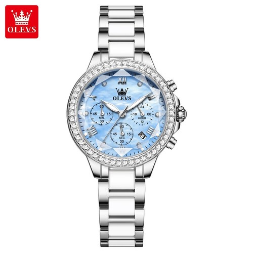 OLEVS Luxury Women’s Quartz Watch, Steel and Ceramic Bracelet, Chronograph, Date - Picture 24 of 26