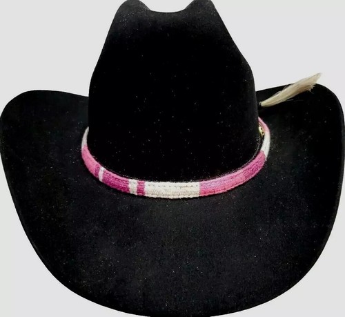 CAPPELLO cotone ROSA E BIANCO con NAPPE CRINE DI CAVALLO BIANCO fascia cappello cowgirl - Foto 3 di 12