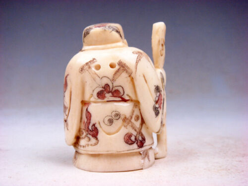 Japanischer hochdetaillierter handgefertigter Netsuke alter Mann hält Stockventilator #08102210 - Bild 3 von 6