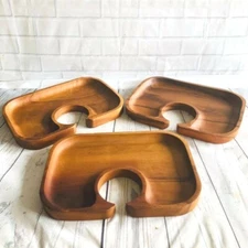 Set of 3 Teak Wood WINE & DINE PLATTERS TRAY APPETIZERS / SNACKS