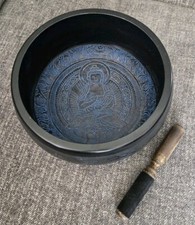 Singing bowl - Blue and Black with Buddha - Aluminum - 9"