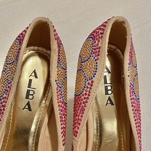 ALBA Platform Rhinestone 6.5" High Heel StilettoShoes Size 9 Pink Blue Gold - Picture 7 of 12