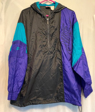 Vtg Nike Windbreaker Spellout Swoosh Black Purple Green Half Zip Men s Md