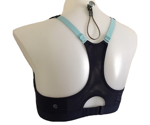 CHAMPION DUO DRY SPORTS BRA,RACERBACK,ADJ.STRAPS,LOGO,BACK CLOSURE,SZ.L,BLUE - Picture 2 of 8
