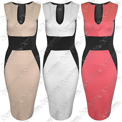 NEW WOMEN LADIES BLACK SIDE BODYCON MIDI DRESSES SLIMMING LOOK LONG PENCIL  DRESS | eBay