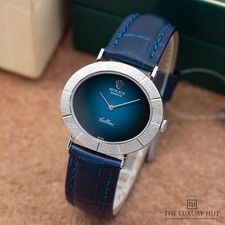 Vintage Rolex Cellini 3881 - 1973, With Box Oval White Gold Blue Ombre Dial