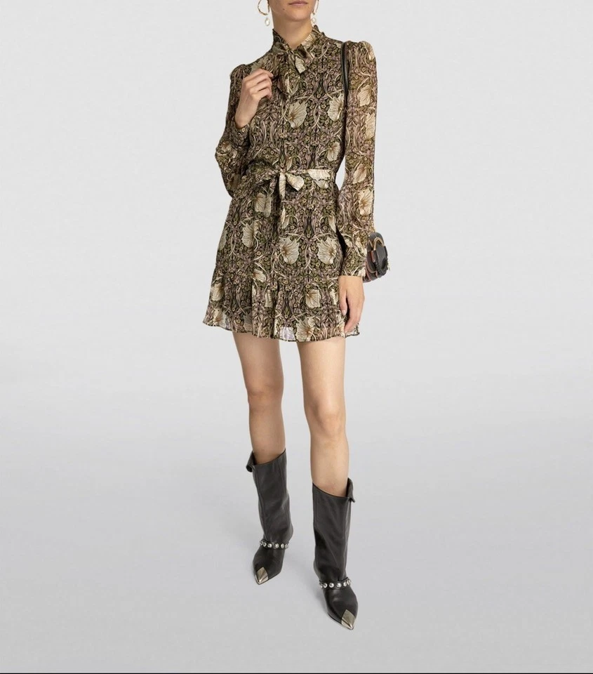 sz S Morris & Co x PAIGE l Vittoria Art Nouveau Floral Silk Georgette Mini Dress - Image 3 of 4