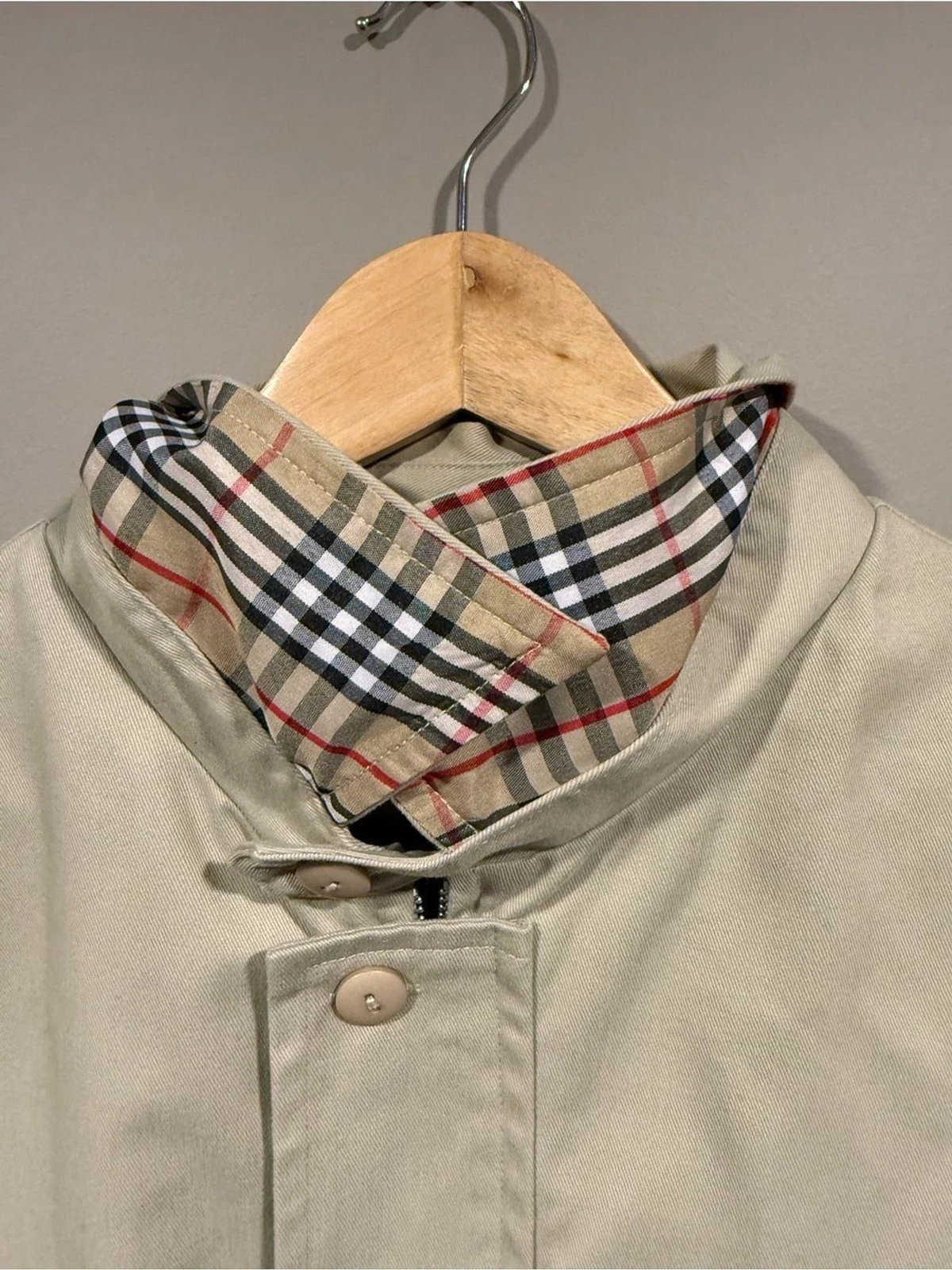 Burberry London Light Beige Men's Lightweight fullzip Jacket with Check Collar image 4