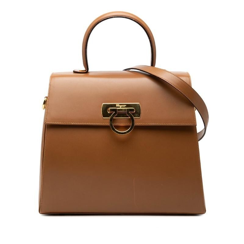 Salvatore Ferragamo Gancini Brown Leather 2-Way Shoulder Bag image 6