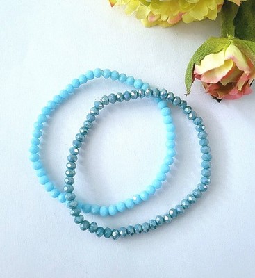 Sylvie's facettierte Kristall Armbänder, 2er Set 18 cm blau dehnbar Neu / 1352