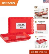 Sturdy Red Plastic Serving Trays - 6 Count, 9x13 Inch for Effortless Hosting