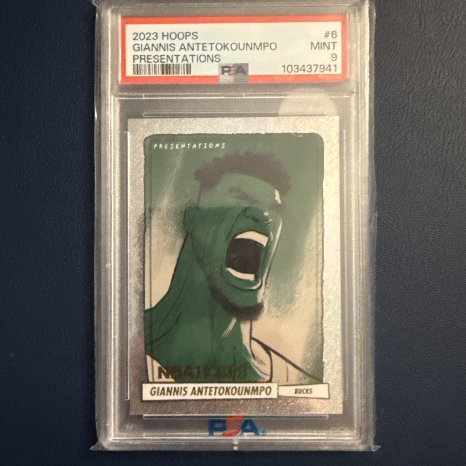 2023-24 Panini NBA Hoops Presentations Giannis Antetokounmpo #6 SSP Bucks PSA 9