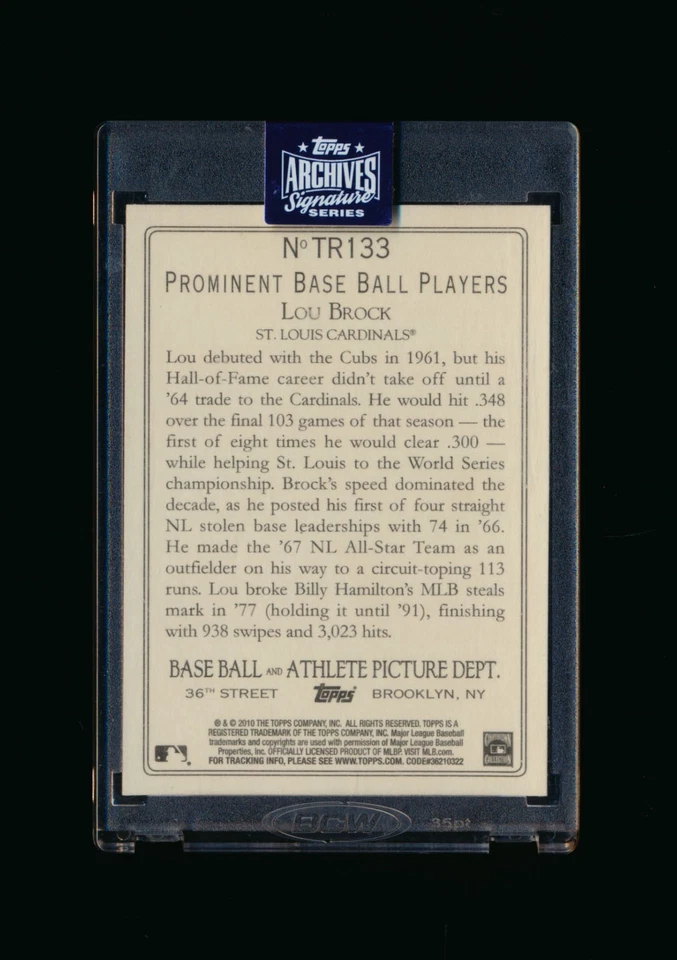 2020 Topps Archives 2010 Turkey Red Lou Brock Auto Autograph #D 14/26 *2206 - Image 2 of 2