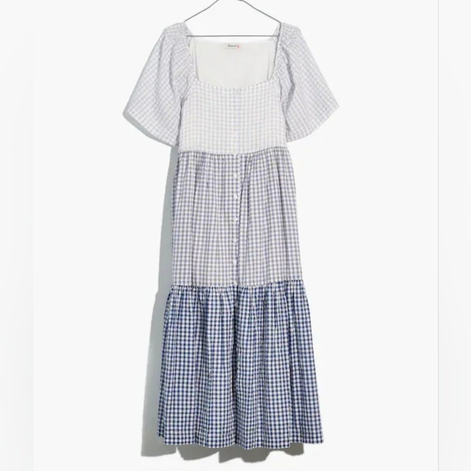 Madewell Patchwork Gingham Button-Front Tiered Bl… - image 1