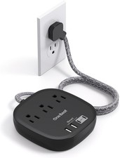 Power Strip 3 Ft Outlets 4 USB Ports 2 USBC Charging Station Black Flat Plug