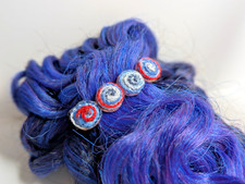 Handmade Mini Embroidery Floral Hair clip- Red Blue Pattern Bouquet 2" long