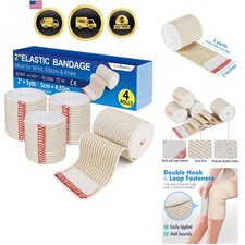Elastic Bandage Wrap 2 Inch, 4 Pack Cotton Latex Free Compression Wrap for In...