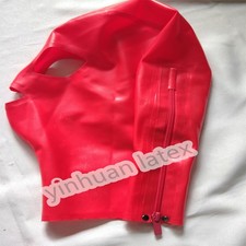 Women Latex Hood Red Open Eye Rubber Mask Halloween Cosply Costume