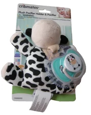 Cribmates Plush Cow Pacifier Holder W/Pacifier, 0-18 Months, Brand New